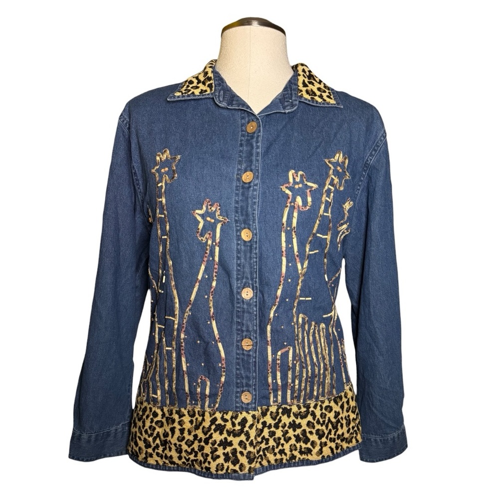 Dressbarn NWT Leopard Giraffe Embellished Cotton Button Up Y2k Fall Top